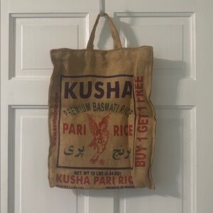 Kusha Upcycled Rice Bag Zippered Carryall Handbag Purse Tote Burlap Vintage